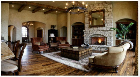living room and fireplace